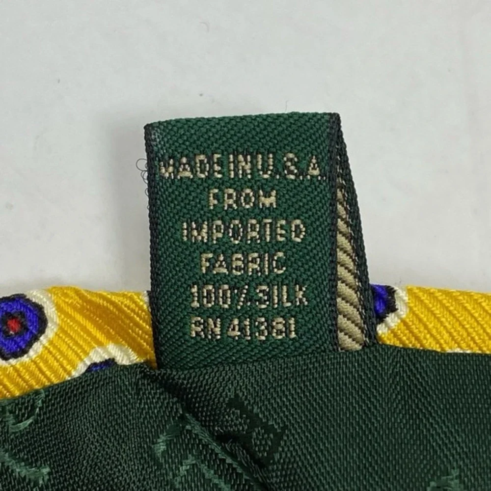 Lauren Ralph Lauren Mens Necktie 100% Silk Made in USA Hand Finish Yellow Logo